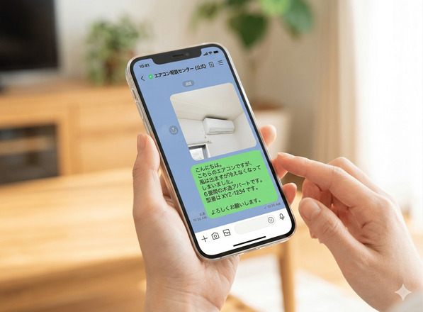 LINEでエアコンの写真と相談内容を送っている画面